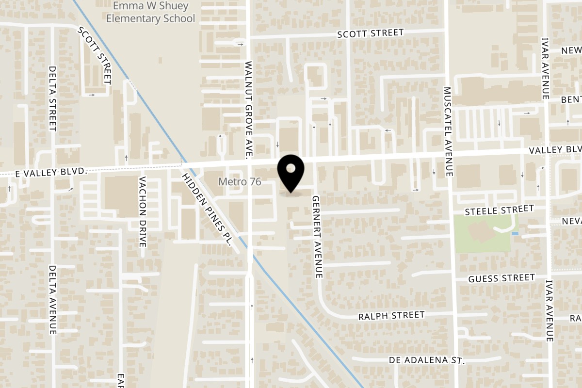 Map showing the location of Delicious Food Corner Rosemead on 8632 Valley Boulevard in Rosemead